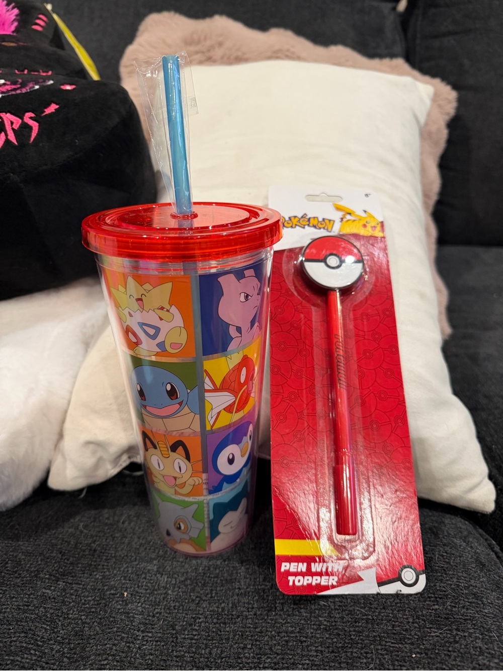 Pokemon Red Tumbler with Straw and Pokémon Pen bundle